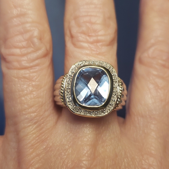 Sliver plated Swarovski crystal topaz ring - Picture 2 of 7